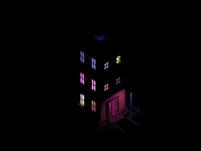 Building. Dark night 3d apartment building clayrender environment gamedev isometric low model modeling poly render