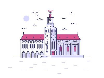 Stockholm City Hall birds building city hall graphic design illustration line sea sky stockholm sweden