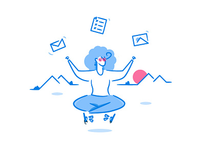 Girl Meditation document flat girl illustration lone mail meditation pen stress stroke vector work