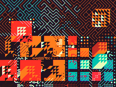 aerial 8bit abstract art geometric glitch illustration