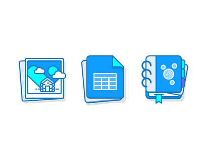 Photos, Spreadsheets, Notes icon illustration notebook photo sheet spreadsheet