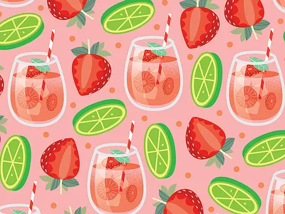 Spritzer pattern adobe booze champagne cocktail drawing flat design graphic design illustration pattern design spritzer strawberries vector