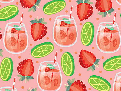 Spritzer pattern adobe booze champagne cocktail drawing flat design graphic design illustration pattern design spritzer strawberries vector