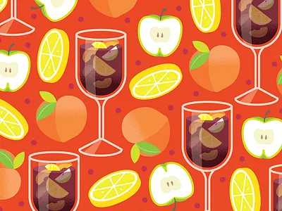 Sangria Pattern adobe apple booze cocktail drawing drink flat design illustration pattern design sangria vector wine