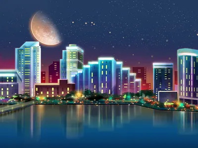 Miami Background Paint. art city scape digital painting landscape map miami parallax background skyline