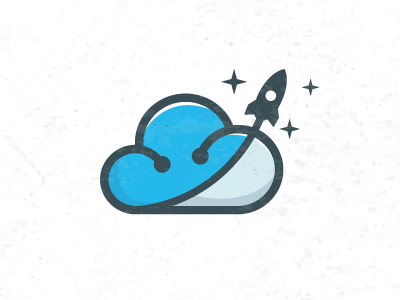 Mad cloud logo angry blue cloud fly logo mad rocket sky stars startup