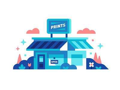 Print Shop illustration landscape prints town