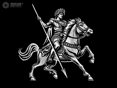 Julius Caesar ancient rome battle horse bold identity branding emperor illustration hand drawn style historical emblem julius caesar legendary figure logo majestic leader monochrome logo powerful composition roman warrior spear warrior timeless design vector sketch