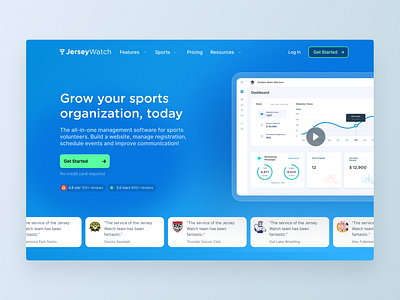 JerseyWatch – Hero Section b2b onboarding product design saas sporttech webdesign