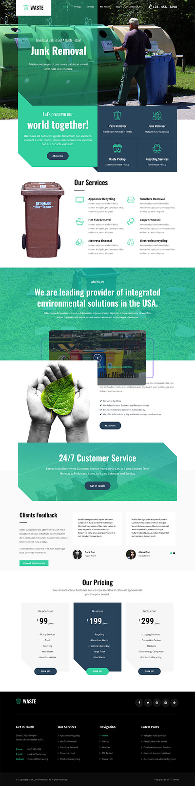 Junk Removal Lite - Free Waste Management WordPress Theme branding design garbage illustration junk removal theme design ui waste waste management website builder wordpress design wordpress development wordpress template wordpress theme