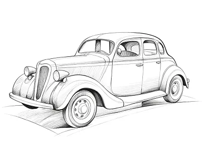 Classic Car Pencil Sketch branding logo ui