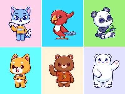 Random Animal Character🦜🐼🐻 animals animals pose bamboo bear bird branding cartoon cat character cute dog doodle flat icon illustration logo panda polar bear shirt