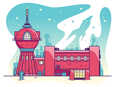 Good news, everyone! building futurama illustrator scifi space vector