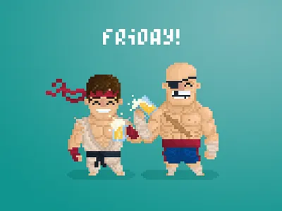 Unlikely Drinkin' Buds pt.14: Capcom Buddies For Life 8bit 90s anime character flat game logo pixel retro ryu street fighter