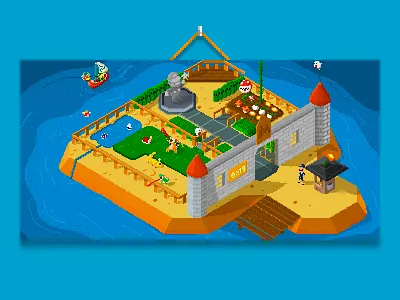[Super Mario Zoo Garden Island] isometric nintendo pixel pixelart