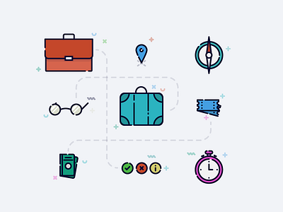 Travel Themed Icons/Illustration 2d colored colorful flat icon illustration illustrator line stroke travel