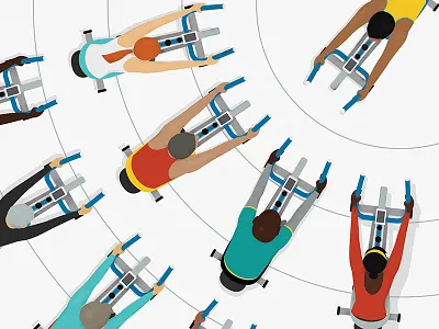 Spin Class Illustration above bikes birdseye exercise fitness illustration spin vector