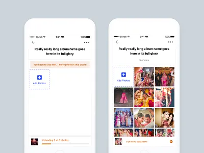 Uploading photos in Work Albums albums clean create ios neat progress bar ui ux visual design