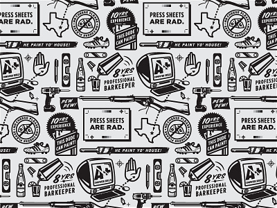 Portfolio Pattern bartending bucket illustration lineart paint rifle vector