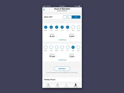 Hours of Operation business interaction design ios mobile ui ux
