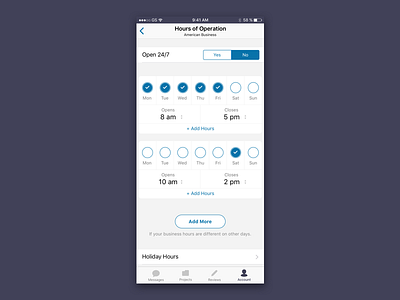 Hours of Operation business interaction design ios mobile ui ux