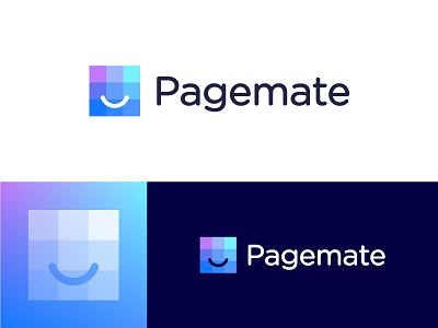 Logo proposal for Pagemate | Web hosting and maintenance company digital technology gradient emotion emoticon emoji friendly smile happy host webhosting friend layers data page mate pagemate pages website minimalistic positive creative human trustworthy trust pixels