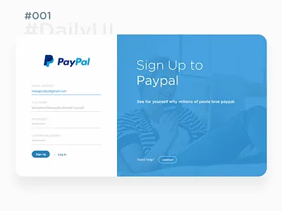 Paypal Signup Window Daily UI 001 - Free Download 001 app challenge daily ui dailyui download free freebie freebies paypal ui ux