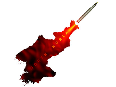 North Korean provocation of War atomic bomb concept launch missile north korea nuclear nuke rocket smoke vector warhead