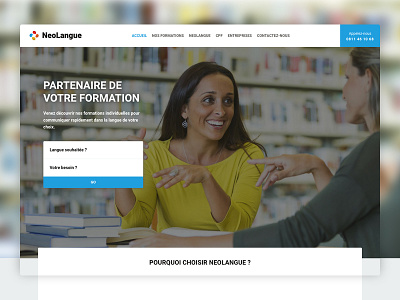 UX & UI design for a language training company blue education etienne pigeyre grey language neolangue studio dpe training ui ux white