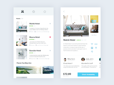 Hotel Booking App app book clean concept gray hotel ios lists mobile travel trip ui
