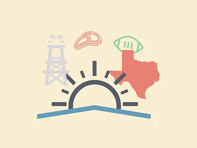 Texas Elements football illustration map oil pattern steak sun texas