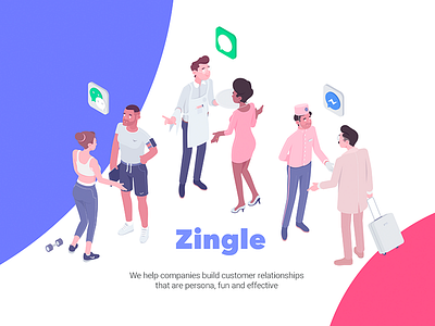 Zingle character connection customer illustration isometric rboy rocketboy zingle