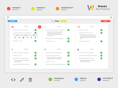 Weekz - Stay Productive app creativity hustle productivity ui ux webdesign work in progress