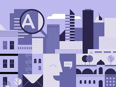 Cityscape alley building city document flat magnify mail search skyscraper speech street tree