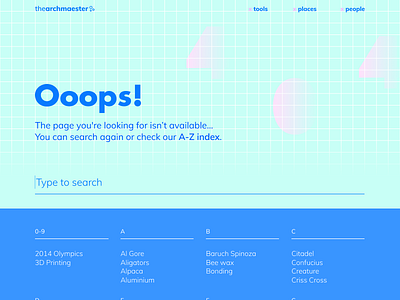 Daily UI 008 — Archmaester 404 404 aquamarine blue bold daily grid inspiration ui ux webdesign