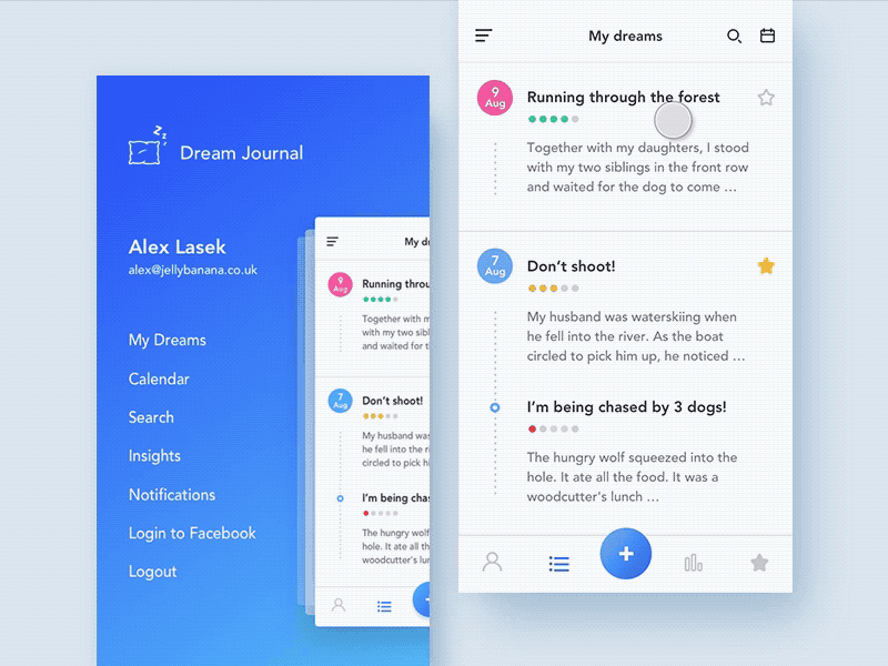 Dream Journal App - Search app dream flinto interactions ios journal prototype search