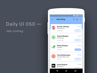 Job Posting Material Design Concept Android android app design job listing material design mobile ui user experience user interface ux