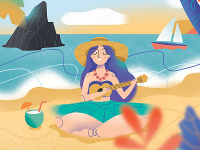 Ukulele Girl beach brush character girl photoshop plants sand sea summer texture ukulele