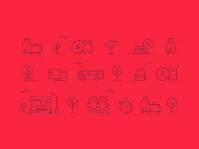 Line art pattern app bus icons illustration line pattern ruble set tickets travel vector