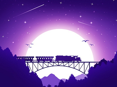 First shot! bridge conceptart debuts dribbble environment firstshot forest hello illustration landscape moon silhouette