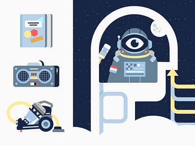 'Sleep' Infographic Elements astronaut book eye head illustration space stereo stickers vacuum