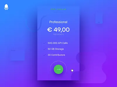 Concept for the packages/plans in Squidex blue cms gradient hover minimal packages plans price purple shadow ui ux