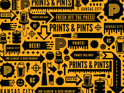 Prints & Pints Pattern arrows beer brand branding icon icons ink logo logos prints prints and pints