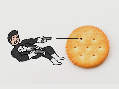 The Punisher & Ritz Crackers 80s bullets cracker dc comics doodle. cartoon drawing illustration marvel comics punisher ritz crackers superhero