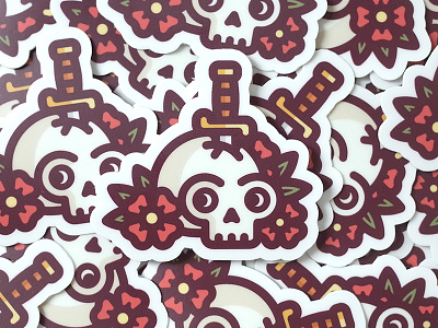 Skull & Dagger Stickers bones dagger death flowers illustration knife rose skull stickermule stickers sword tattoo