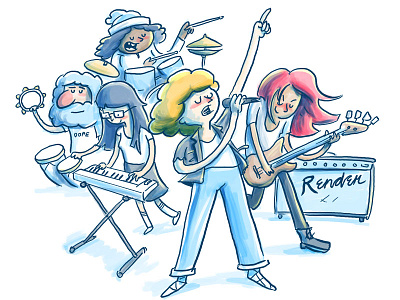 Rocking Out band characters comics drawing drums guitar hand drawn keyboard microphone music singing synth