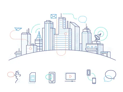 MessageBird Illustration and Icons chat city communication icon illustration phone sim texture vector