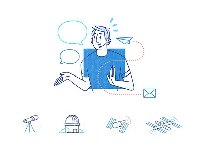 MessageBird Illustrations and Icons 2 avatar chat human icon illustration satellite space station telescope texture