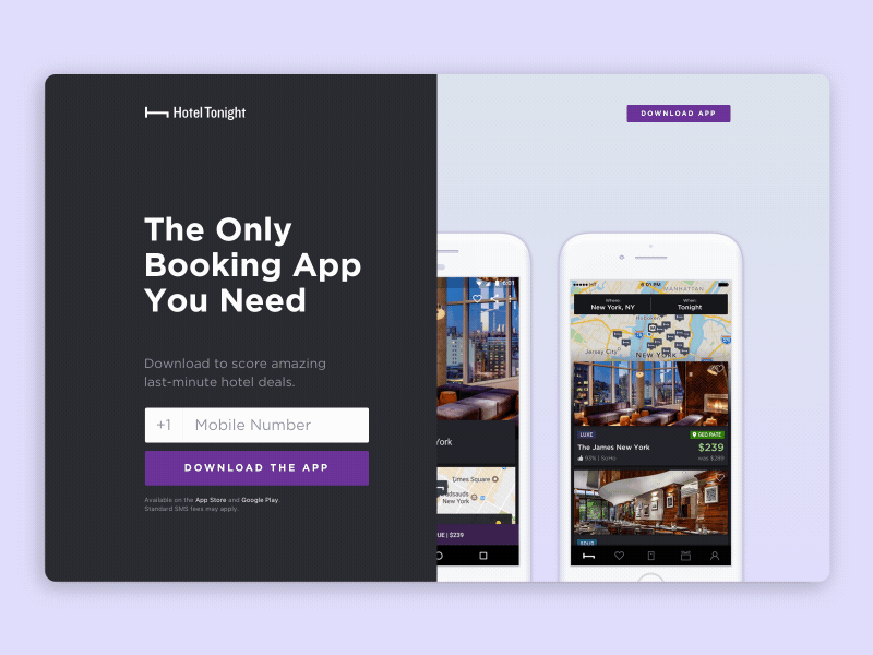 HotelTonight Homepage accpl app hotel layout marketing motion product scroll web design website