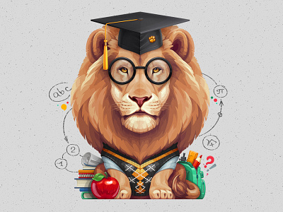 Back to School animal character design illustration lion school vector